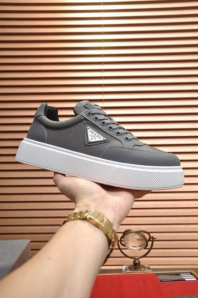 Prada Gray White Platform Sole Textile-Synthetic Hybrid Upper Lifestyle Sneakers 7
