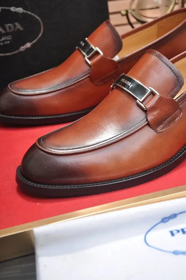 Prada Metal Buckle Loafer Brown Leather Men's Loafers 2