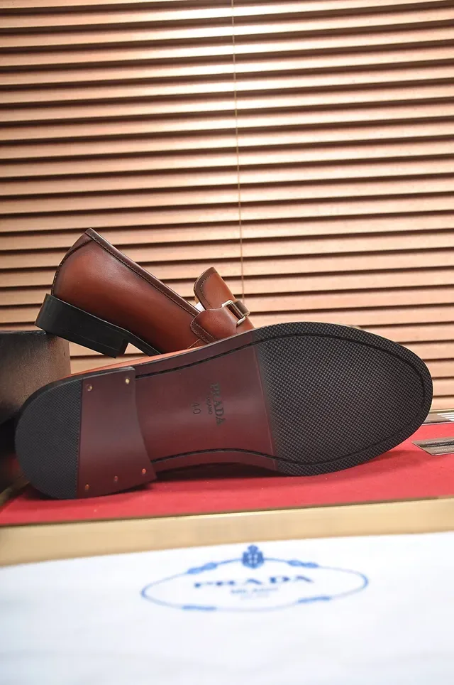 Prada Metal Buckle Loafer Brown Leather Men's Loafers 3