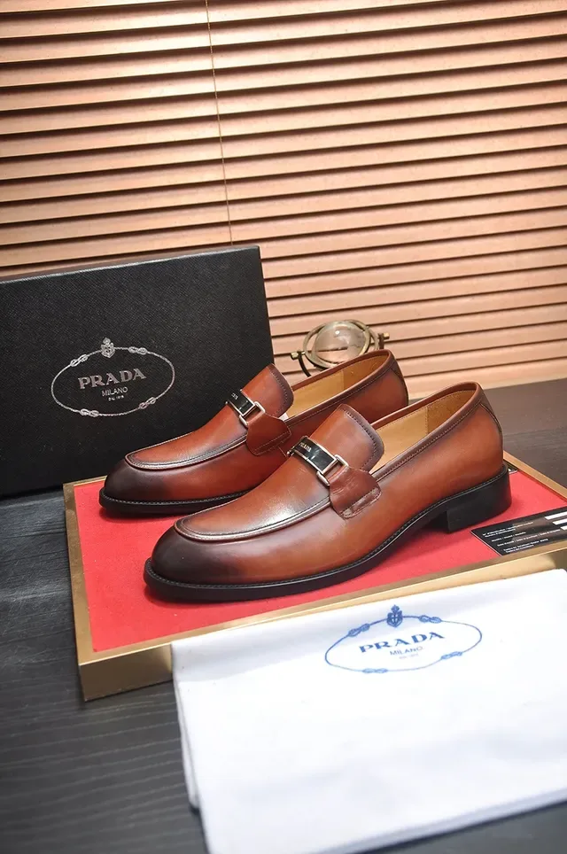 Prada Metal Buckle Loafer Brown Leather Men's Loafers 4