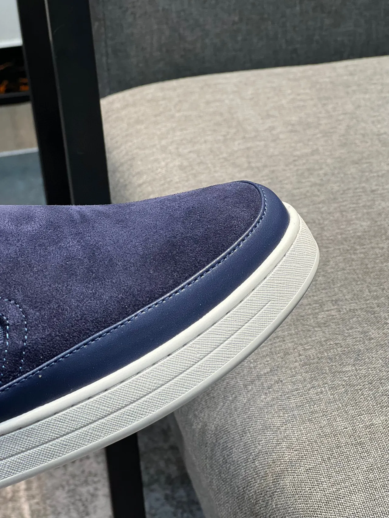 Prada Navy White Suede Slip-On Platform Sole Loafer 3