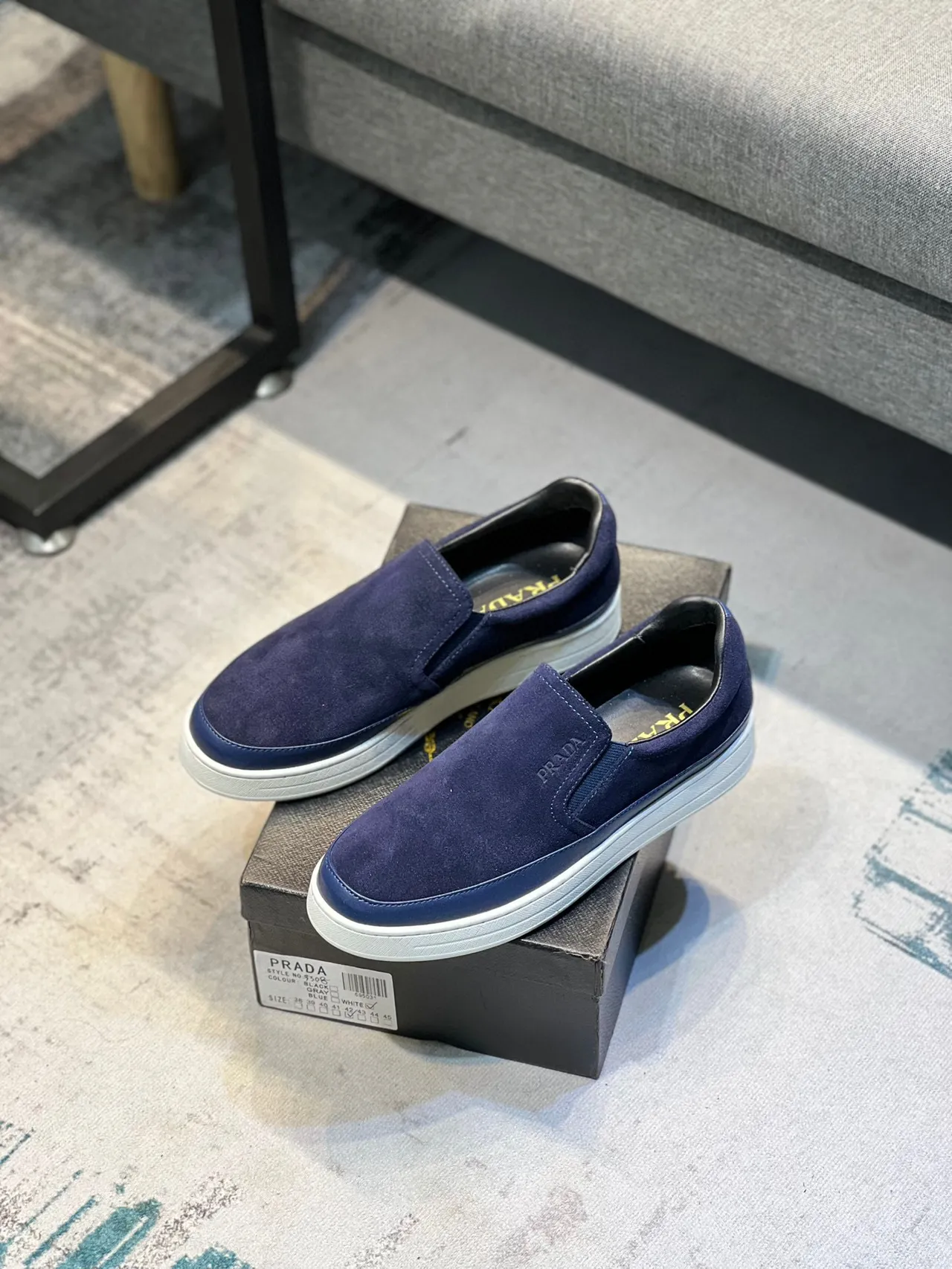 Prada Navy White Suede Slip-On Platform Sole Loafer 7