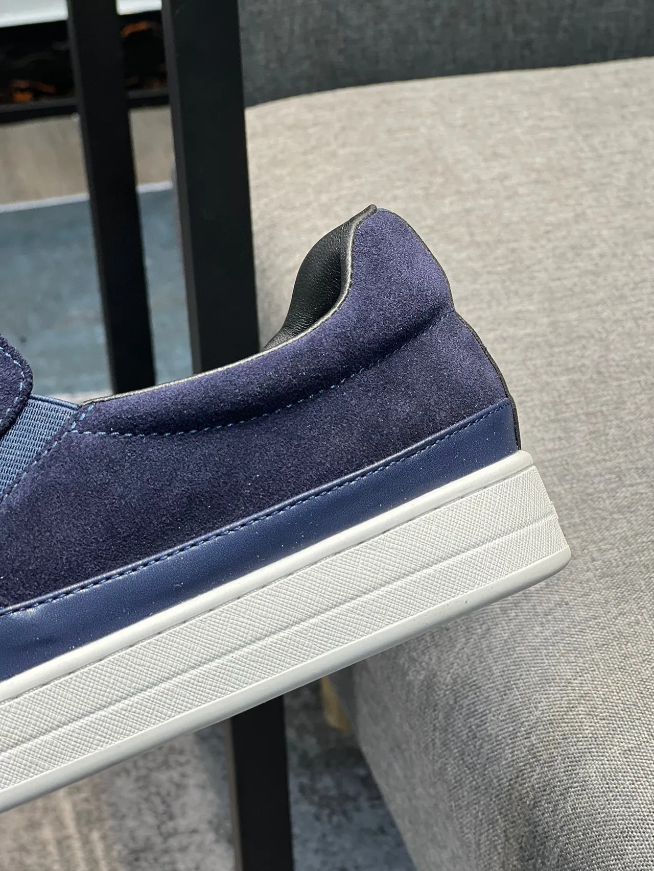 Prada Navy White Suede Slip-On Platform Sole Loafer 8
