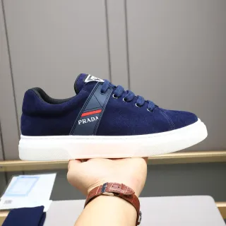 Prada Navy White Daim Cupsole Lifestyle Sneakers