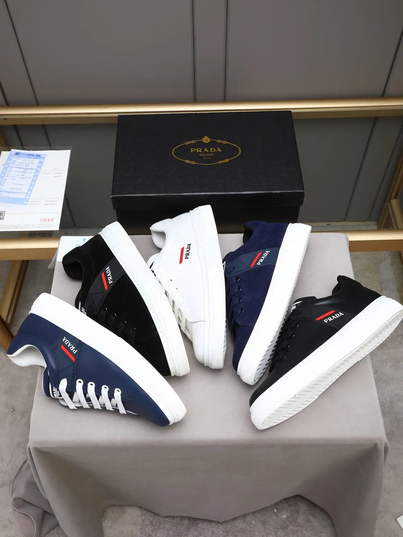 Prada Navy White Suede Upper Cupsole Lifestyle Sneakers 2