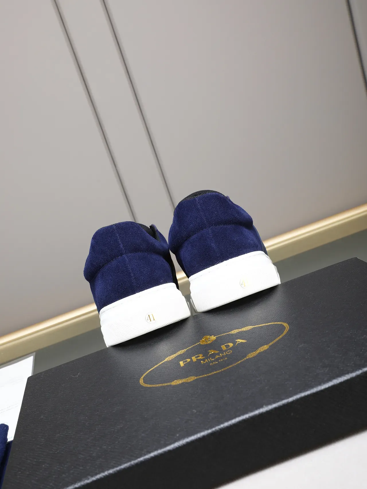 Prada Navy White Suede Upper Cupsole Lifestyle Sneakers 4