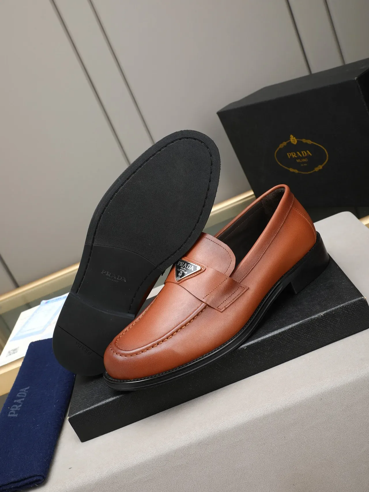 Prada Penny Loafer Brown Leather Loafers 4
