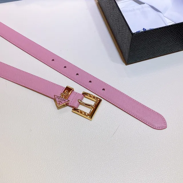 Prada Pink Gold Slim Smooth Leather Belt 6