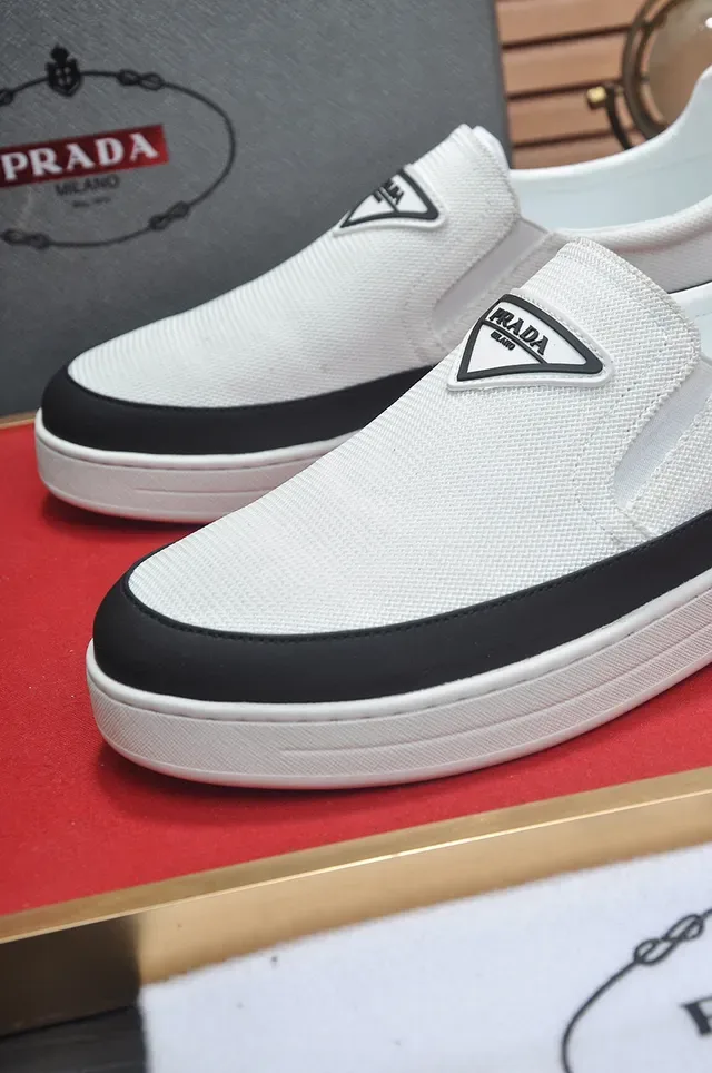 Prada Re-Edition White Black Slip-On Woven Textile Upper Loafer 4