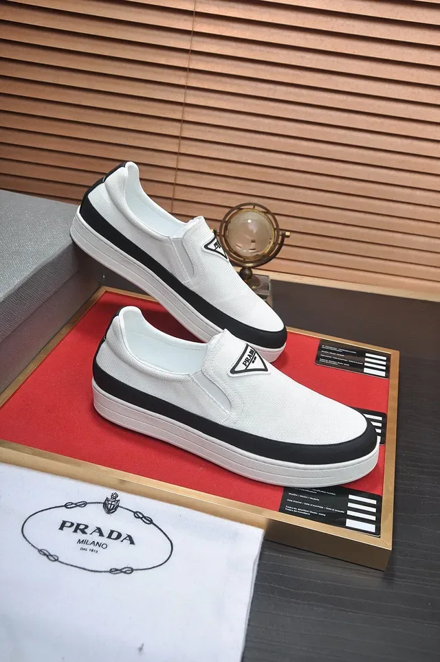 Prada Re-Edition White Black Slip-On Woven Textile Upper Loafer 5