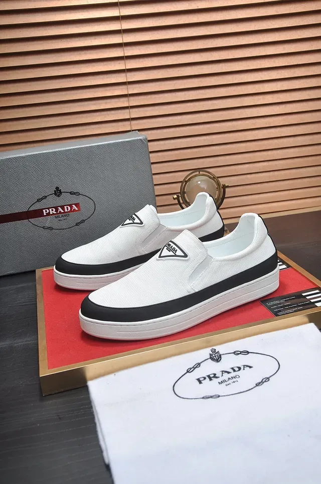 Prada Re-Edition White Black Slip-On Woven Textile Upper Loafer 8