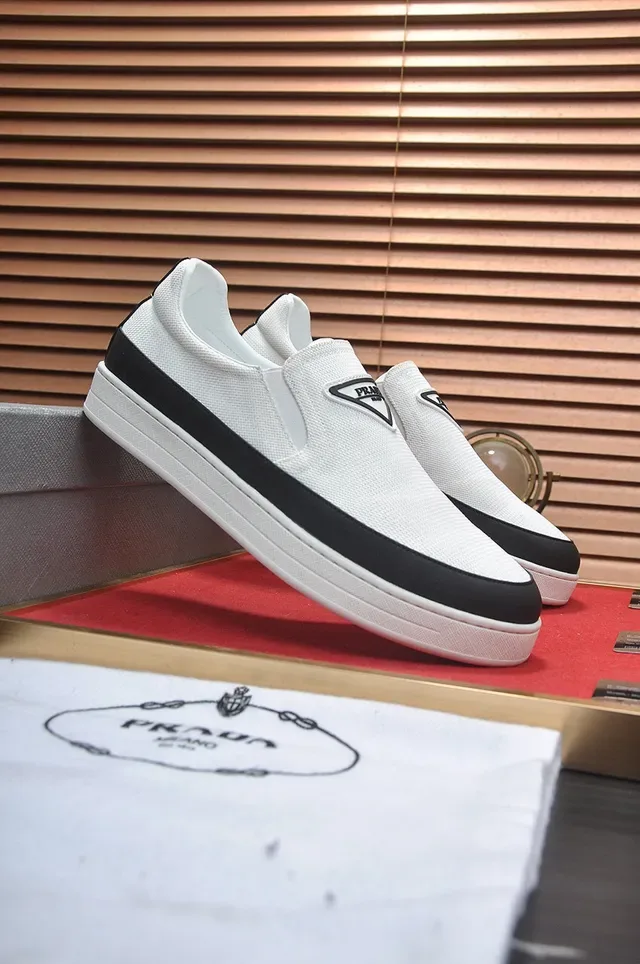 Prada Re-Edition White Black Slip-On Woven Textile Upper Loafer 9
