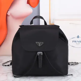 Prada Re-Nylon Black Silver Triangular Logo Casual Backpack