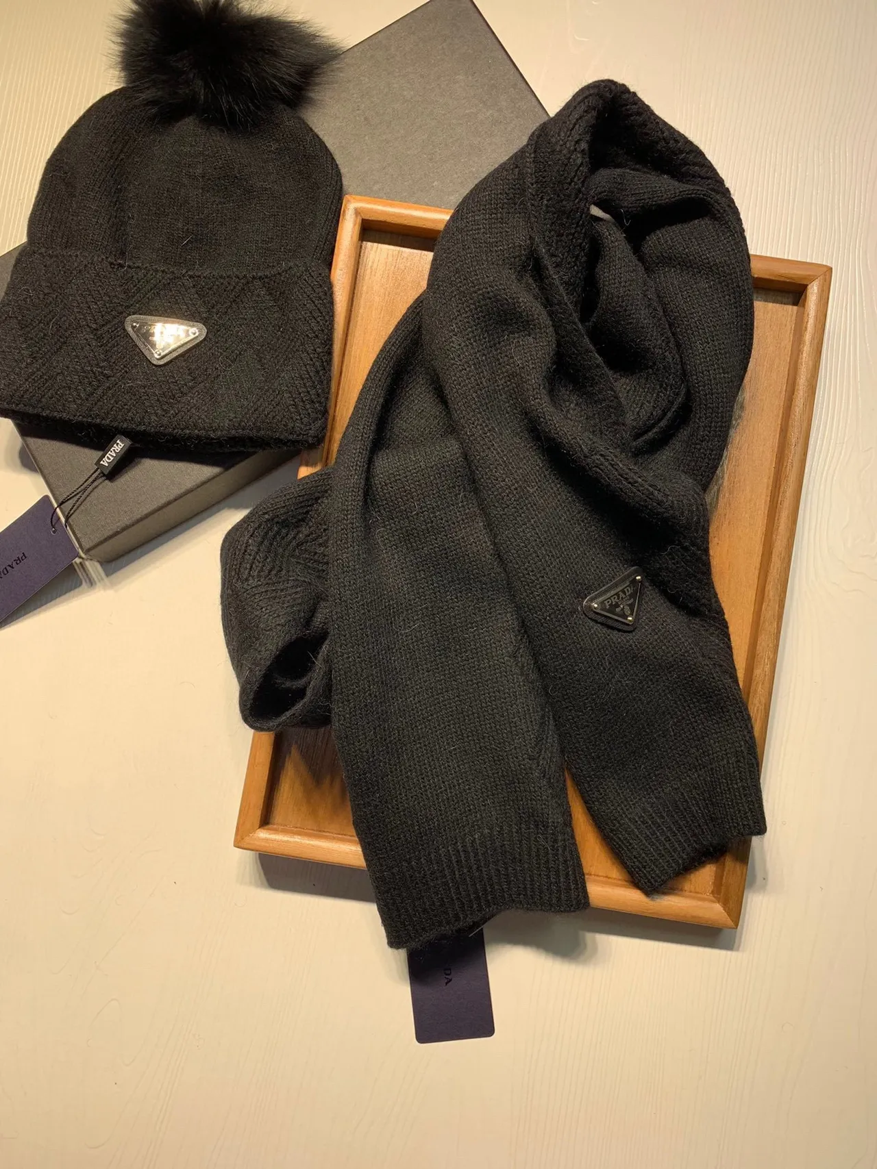 Prada Red White Herringbone Knit Folded Cuff Beanie 9