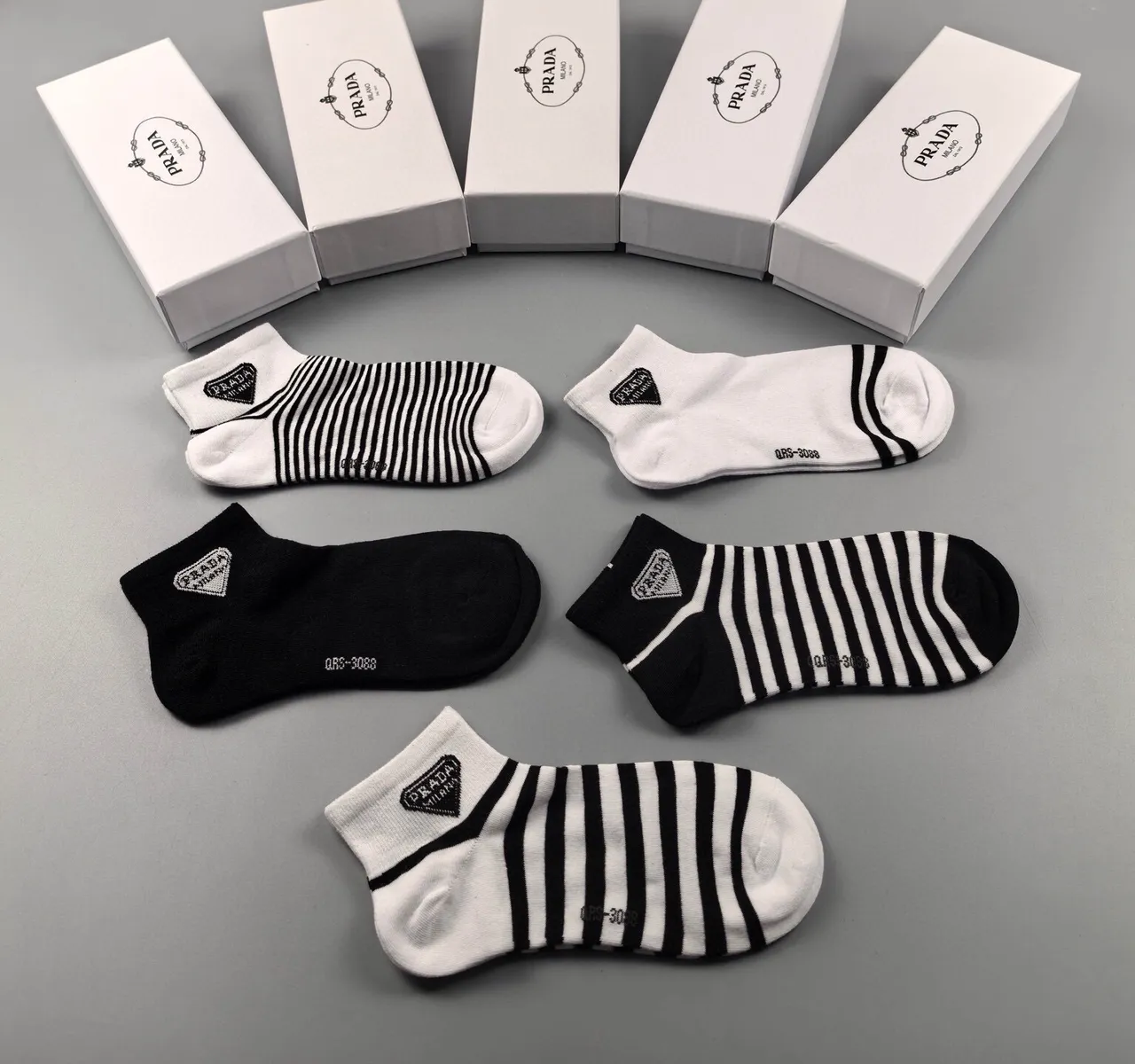Prada Striped and Solid Ankle Socks 3