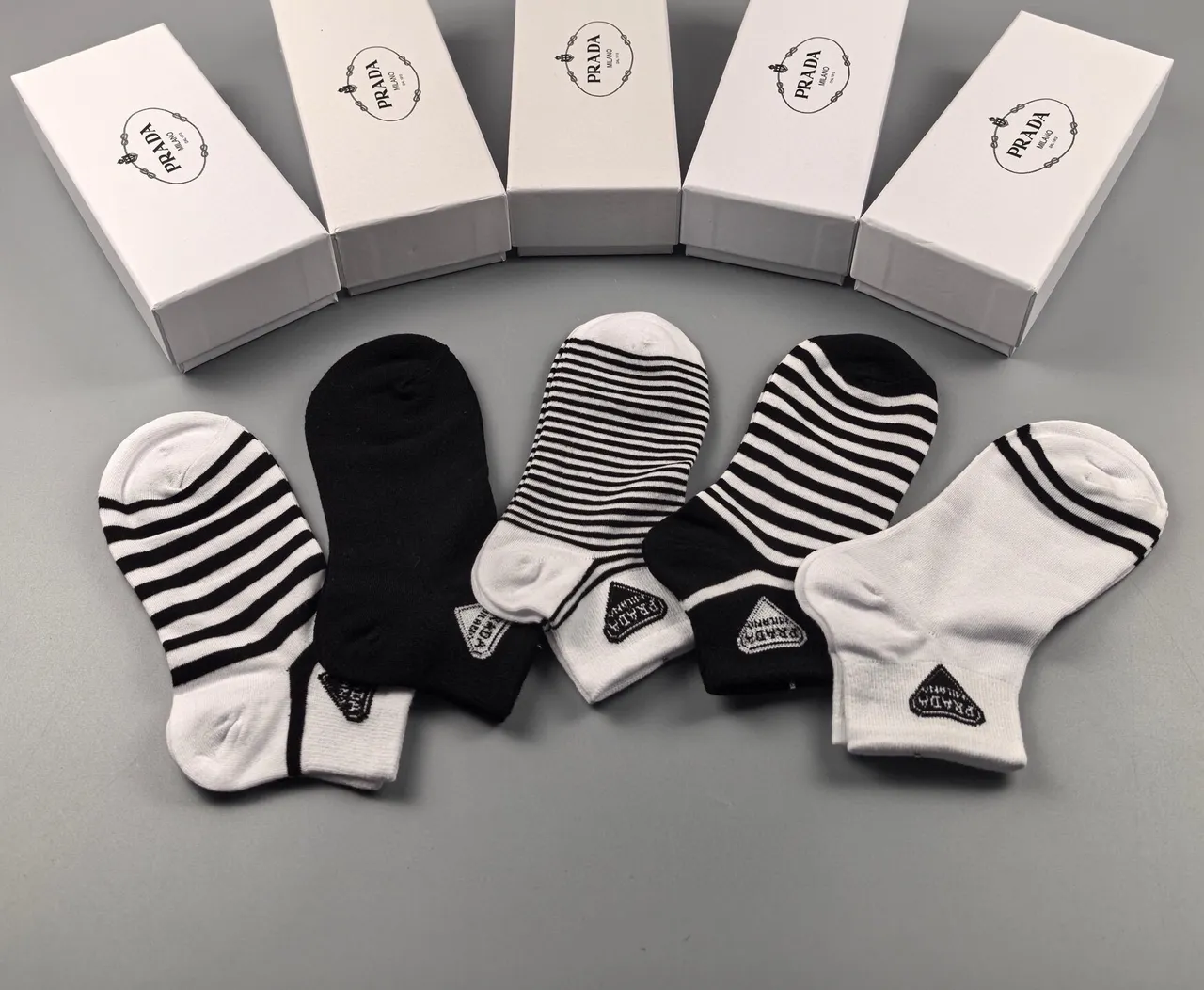 Prada Striped and Solid Ankle Socks 6