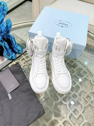 Prada White Black High-Top Platform Sole Lifestyle Sneakers 2