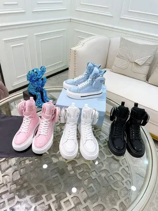 Prada White Black High-Top Platform Sole Lifestyle Sneakers 3