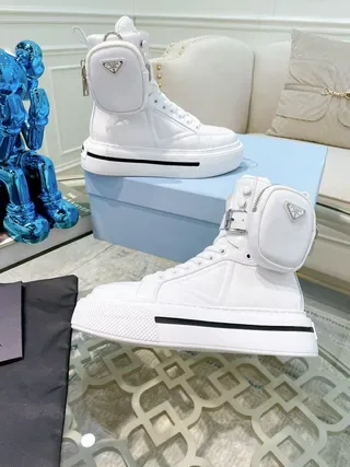 Prada White Black High-Top Platform Sole Lifestyle Sneakers 4
