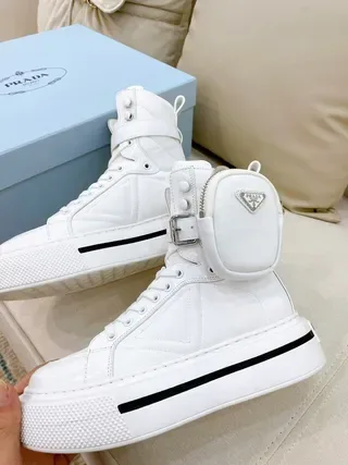 Prada White Black High-Top Platform Sole Lifestyle Sneakers 5