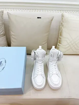 Prada White Black High-Top Platform Sole Lifestyle Sneakers 6