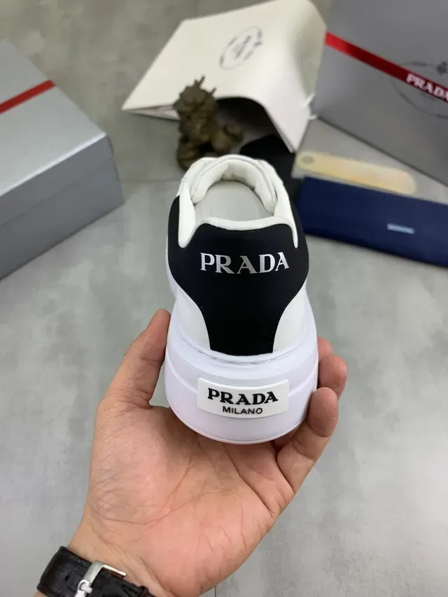 Prada White Black Leather Platform Sole Lifestyle Sneakers 3
