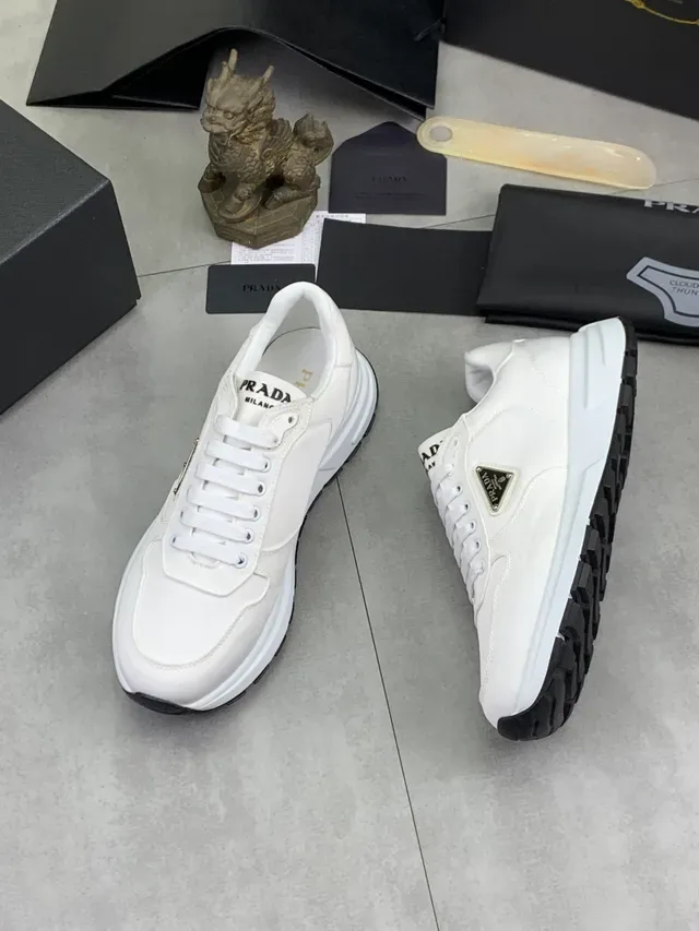 Prada White Black Leather Upper Triangular Metal Logo Lifestyle Sneakers 5