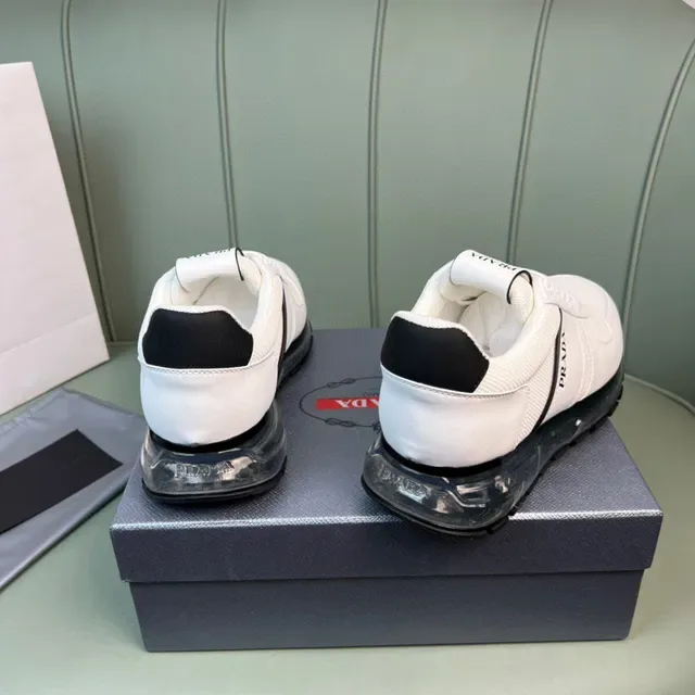 Prada White Black Mesh And Leather Upper Side Stripe Branding Lifestyle Sneakers 7
