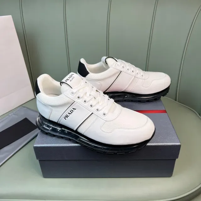 Prada White Black Mesh And Leather Upper Side Stripe Branding Lifestyle Sneakers 9