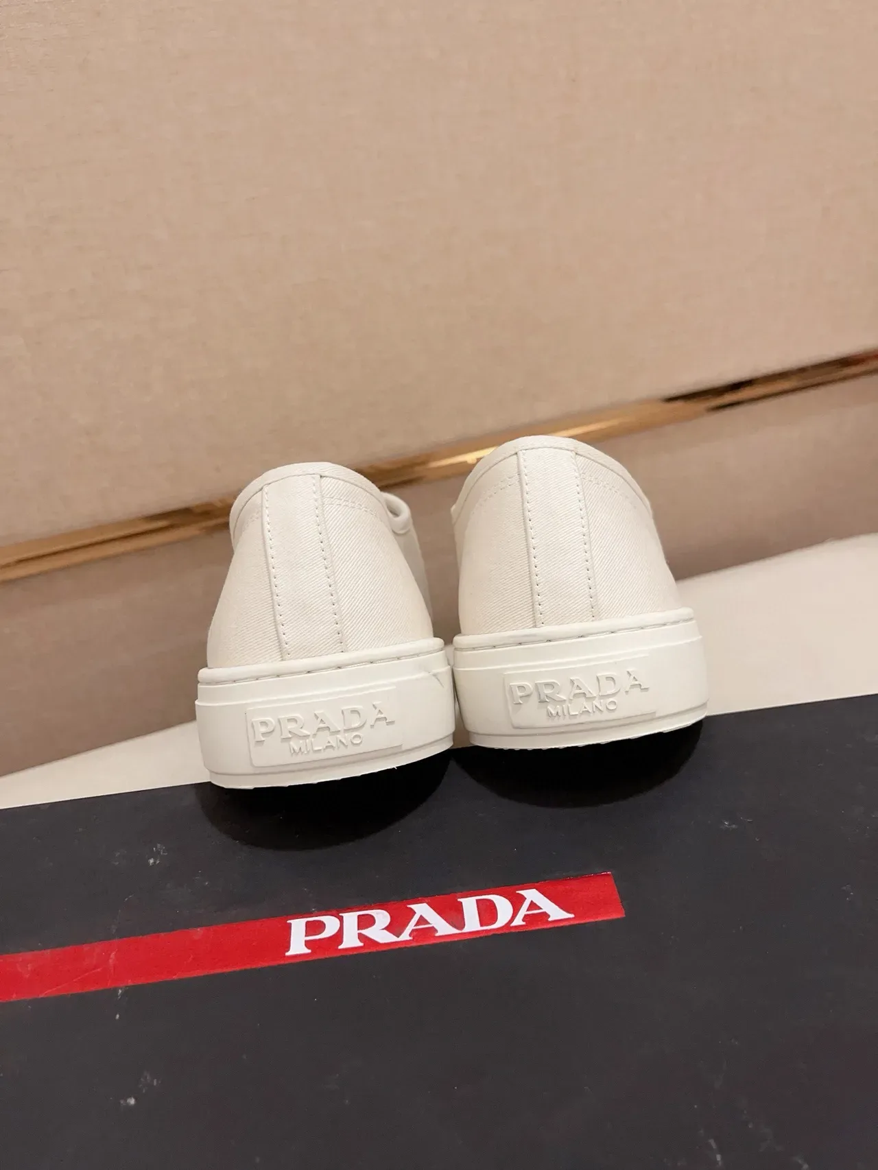 Prada White Canvas Upper Triangular Logo Patch Lifestyle Sneakers 4