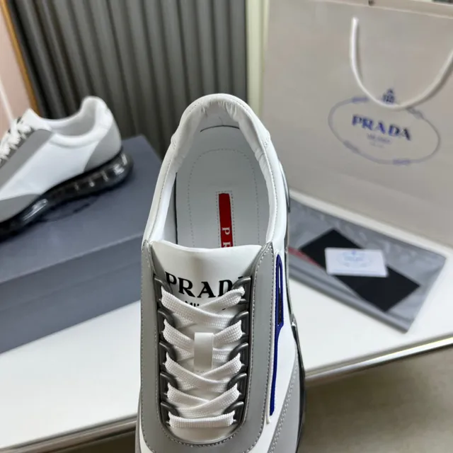 Prada White Gray Low-Top Layered Synthetic Upper Lifestyle Sneakers 2