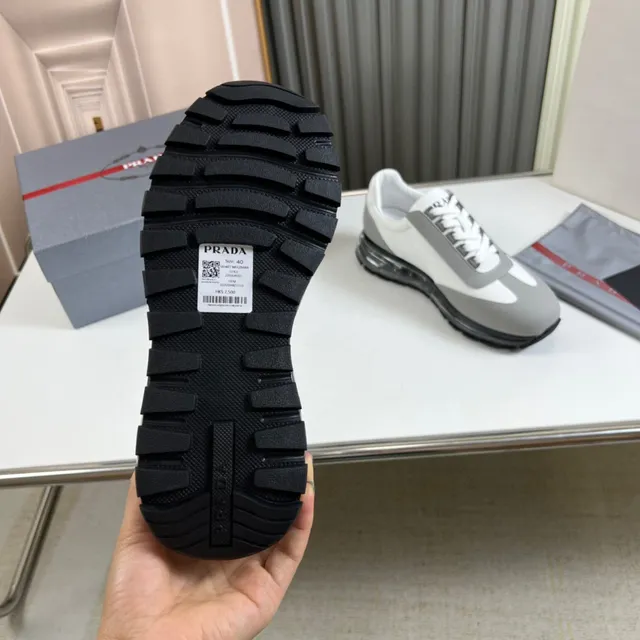 Prada White Gray Low-Top Layered Synthetic Upper Lifestyle Sneakers 3