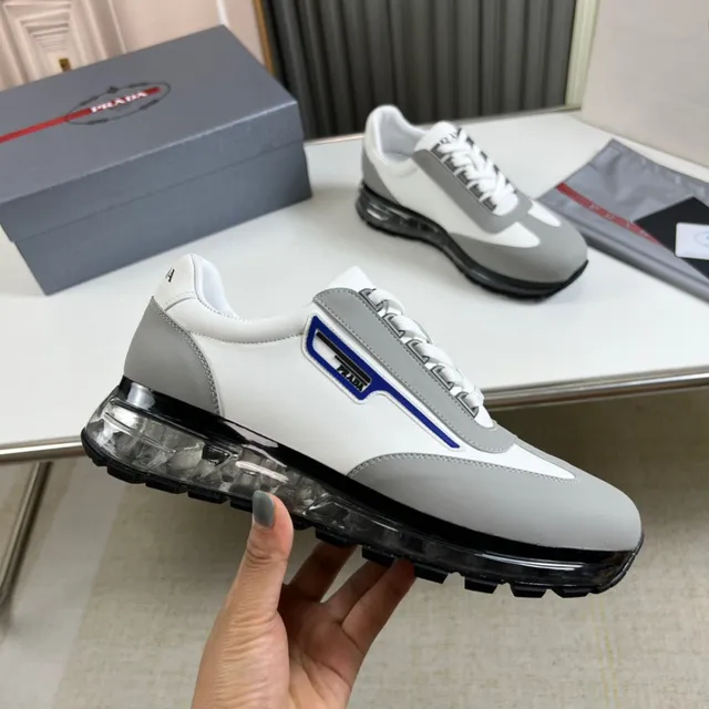 Prada White Gray Low-Top Layered Synthetic Upper Lifestyle Sneakers 4