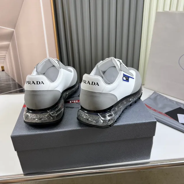 Prada White Gray Low-Top Layered Synthetic Upper Lifestyle Sneakers 6