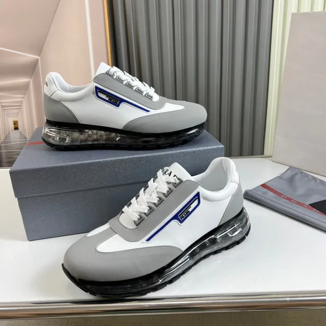 Prada White Gray Low-Top Layered Synthetic Upper Lifestyle Sneakers 8