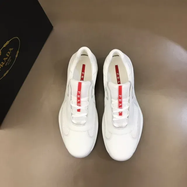 Prada White Leather and Mesh Lifestyle Sneakers 4