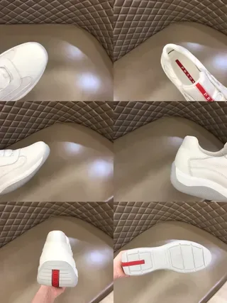 Prada White Leather and Mesh Lifestyle Sneakers 6