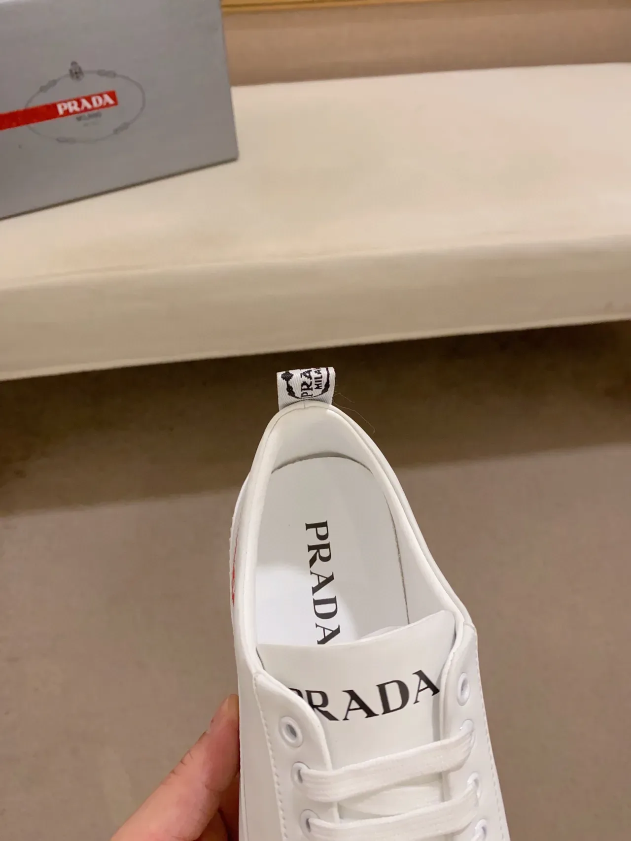 Prada White Leather-Like Upper Serrated Rubber Sole Edge Lifestyle Sneakers 6