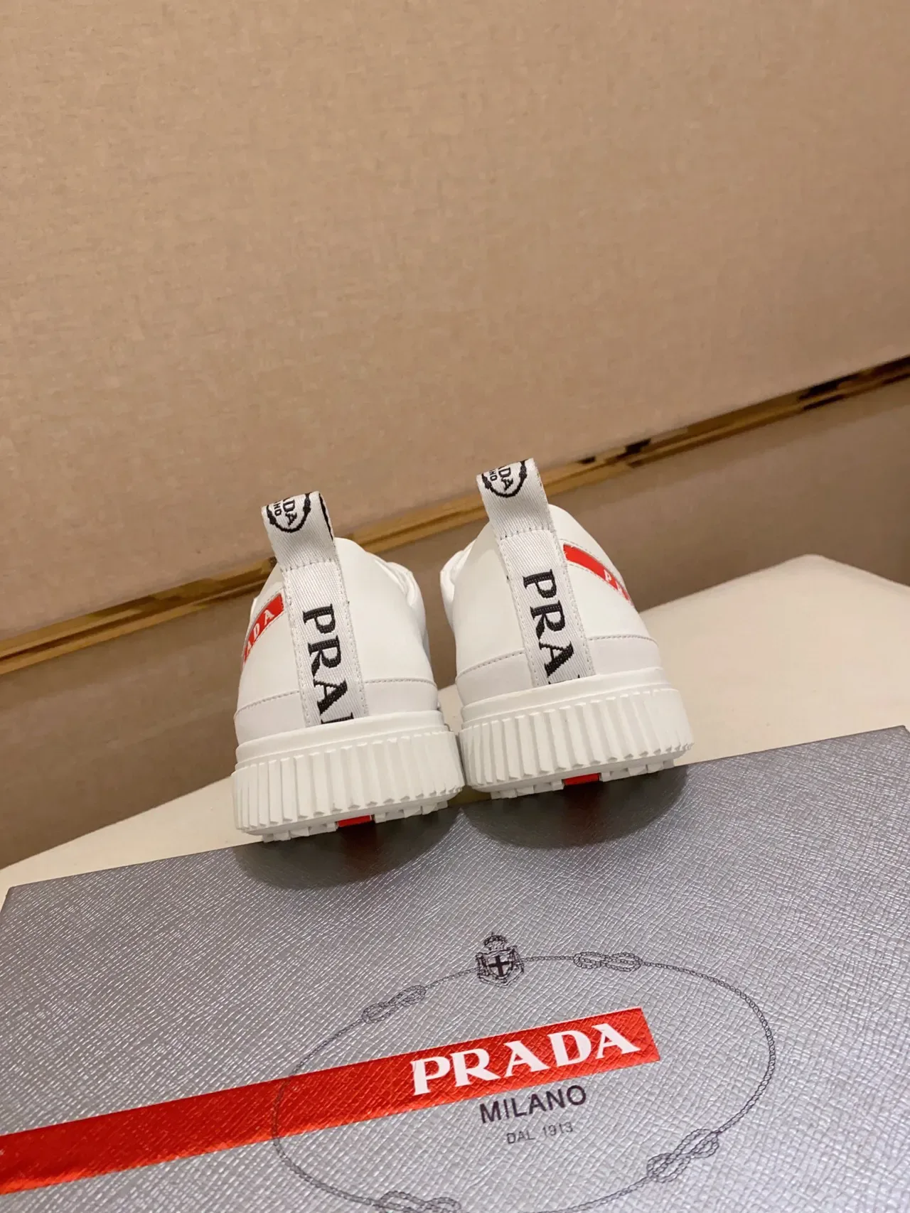 Prada White Leather-Like Upper Serrated Rubber Sole Edge Lifestyle Sneakers 8
