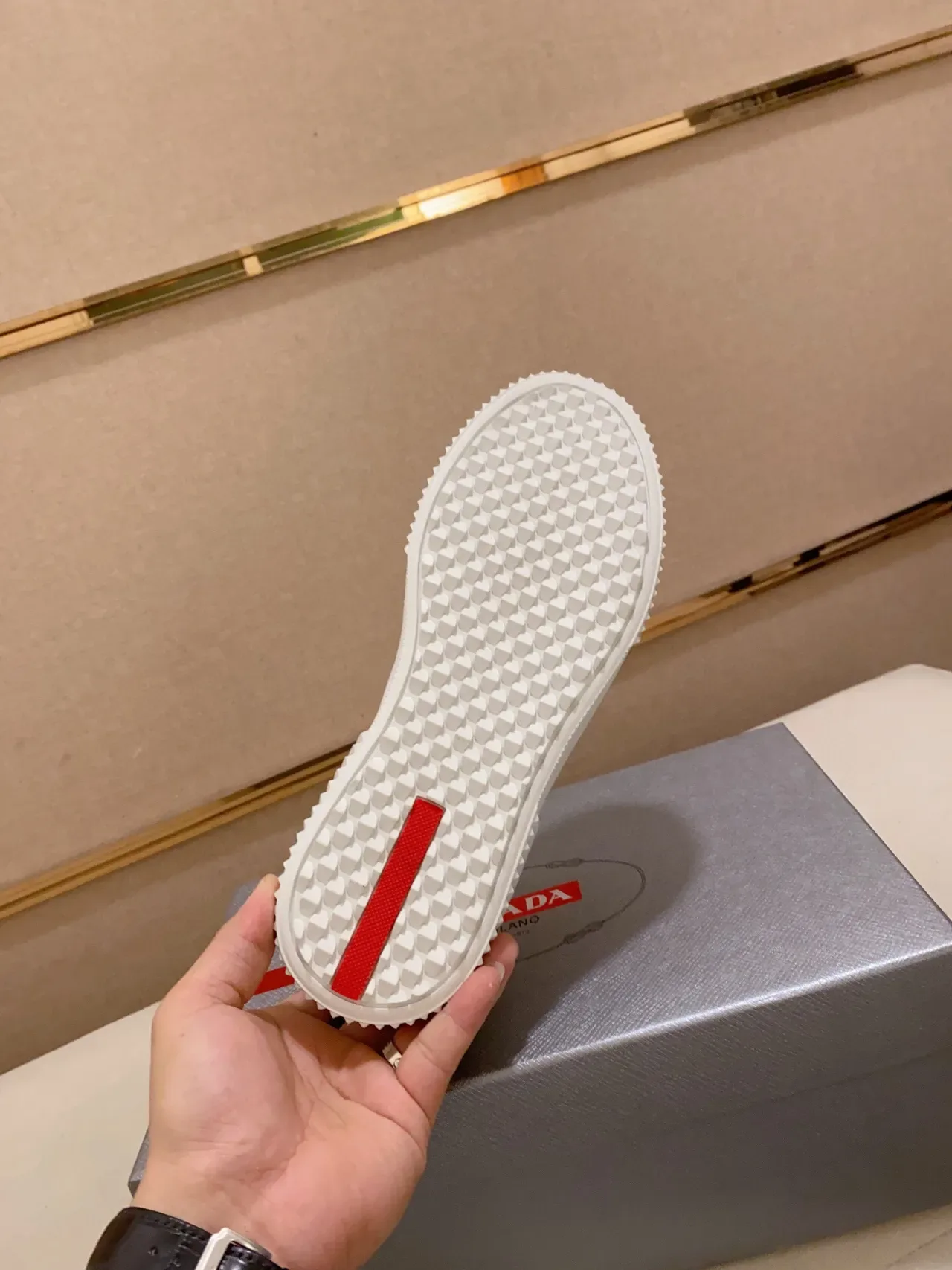 Prada White Leather-Like Upper Serrated Rubber Sole Edge Lifestyle Sneakers 9