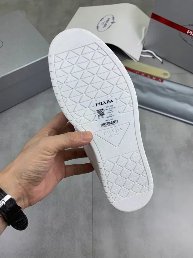 Prada White Leather Low-Top Lifestyle Sneakers 2