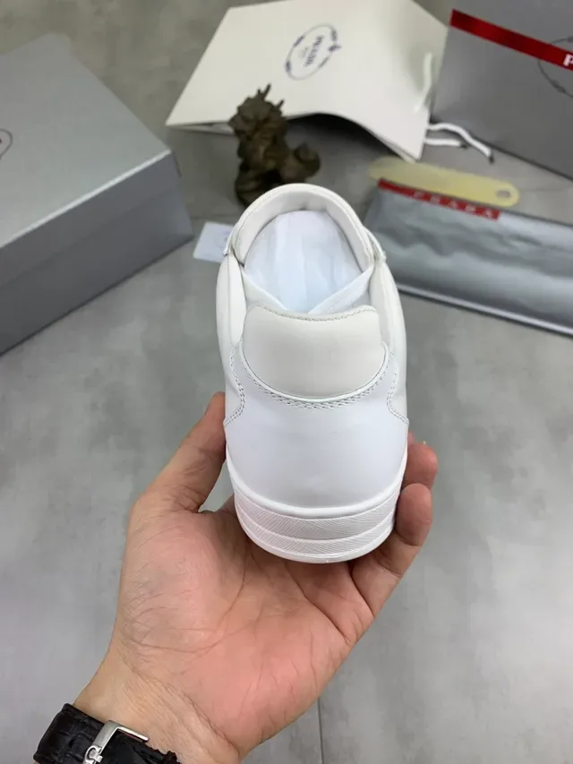 Prada White Leather Low-Top Lifestyle Sneakers 3