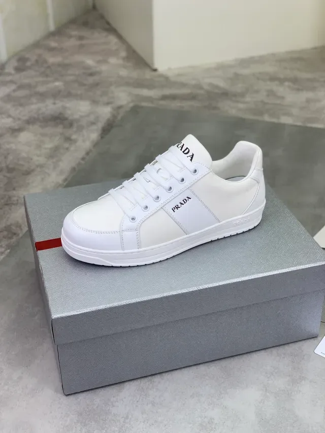 Prada White Leather Low-Top Lifestyle Sneakers 4