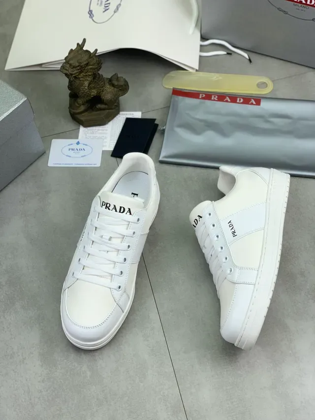 Prada White Leather Low-Top Lifestyle Sneakers 5