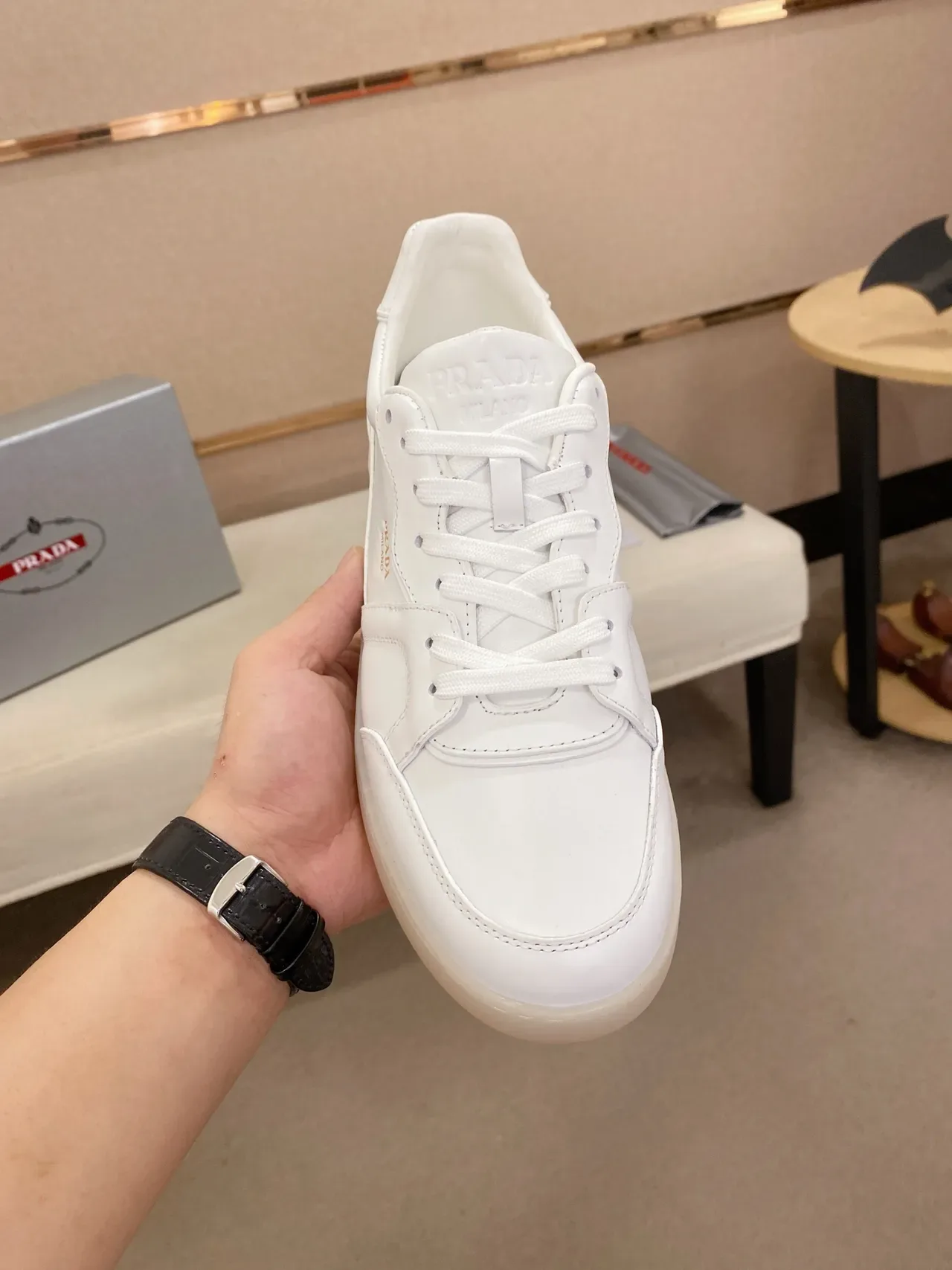 Prada White Paneled Leather Lifestyle Sneaker 5