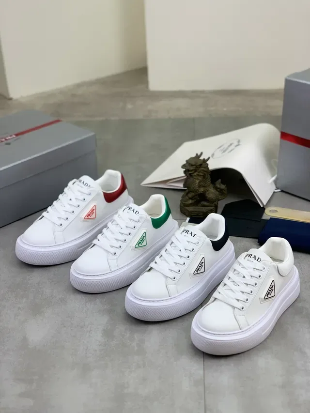 Prada White Red Leather Platform Sole Lifestyle Sneakers 2