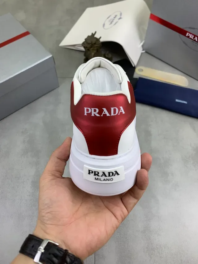 Prada White Red Leather Platform Sole Lifestyle Sneakers 3