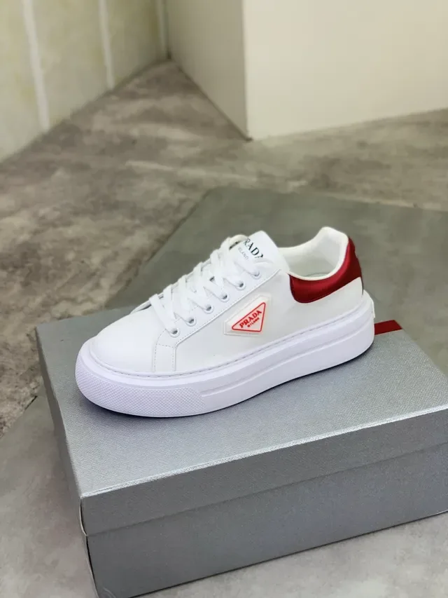 Prada White Red Leather Platform Sole Lifestyle Sneakers 4
