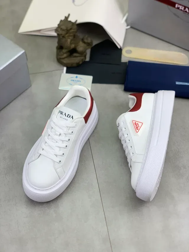Prada White Red Leather Platform Sole Lifestyle Sneakers 5