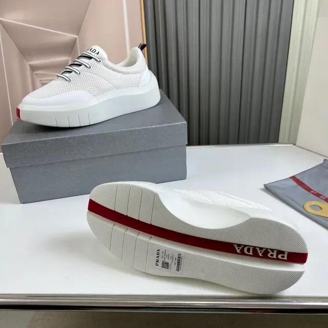 Prada White Red Mesh Upper Platform Sole Chunky Sneakers 2